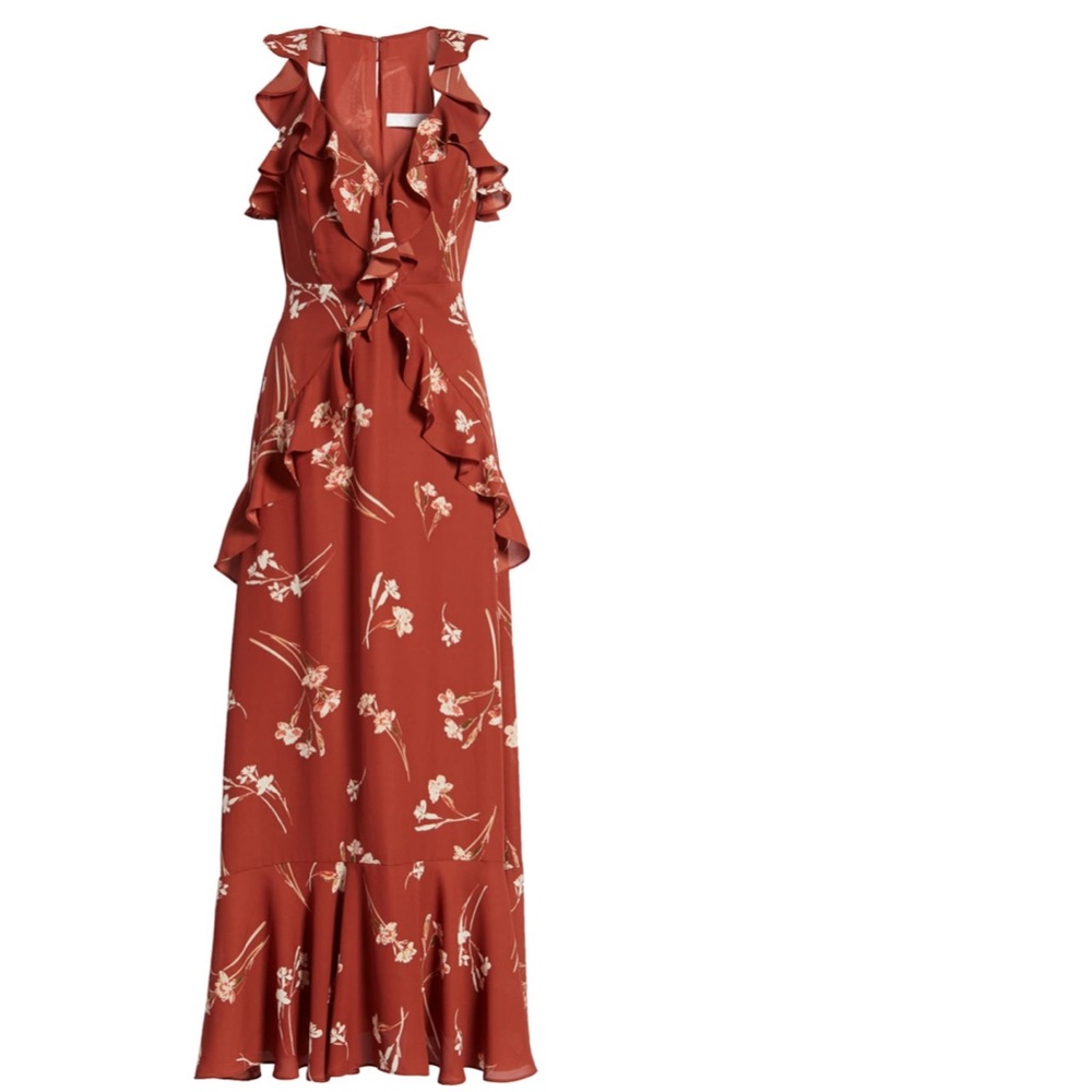 Astr Rust Floral Ruffle Maxi Dress